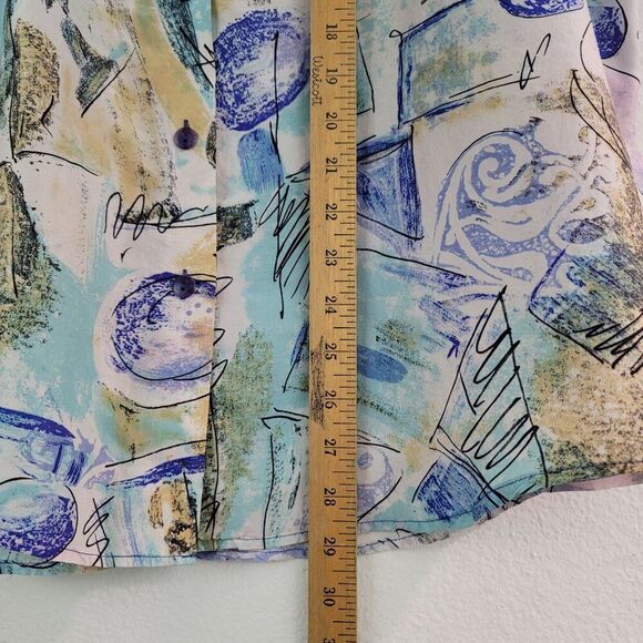 Vintage The Limited Sz XS Abstract Art Print Oversized Silk Blouse Shirt 90s - Picture 7 of 11